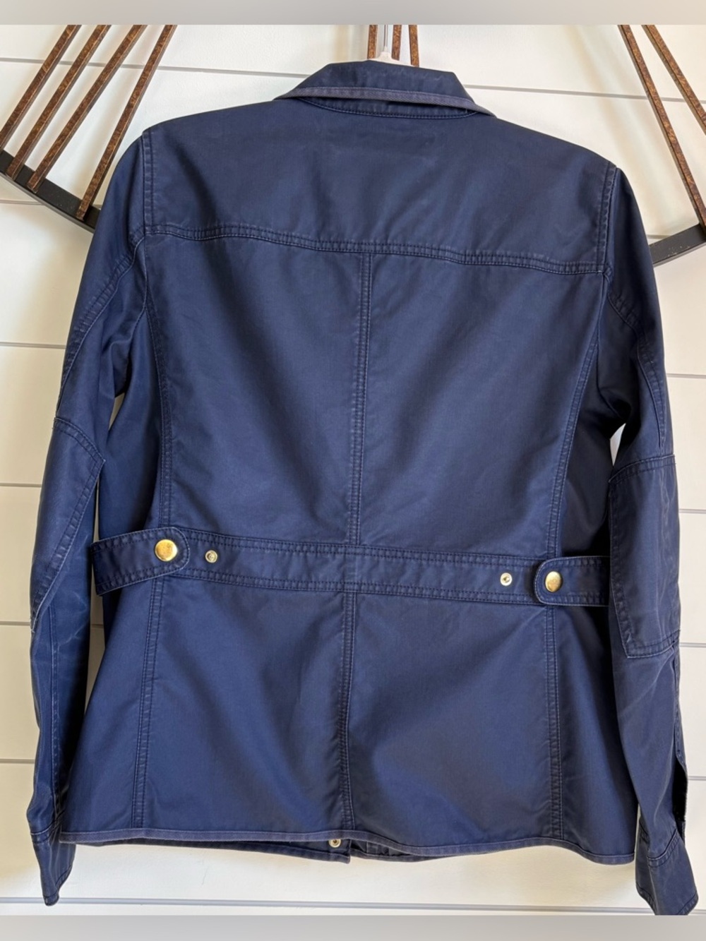 J Crew Navy Blue Utility/Field Jacket in Waxed Cotton w Distinctive Gold Snaps M - Picture 9 of 15